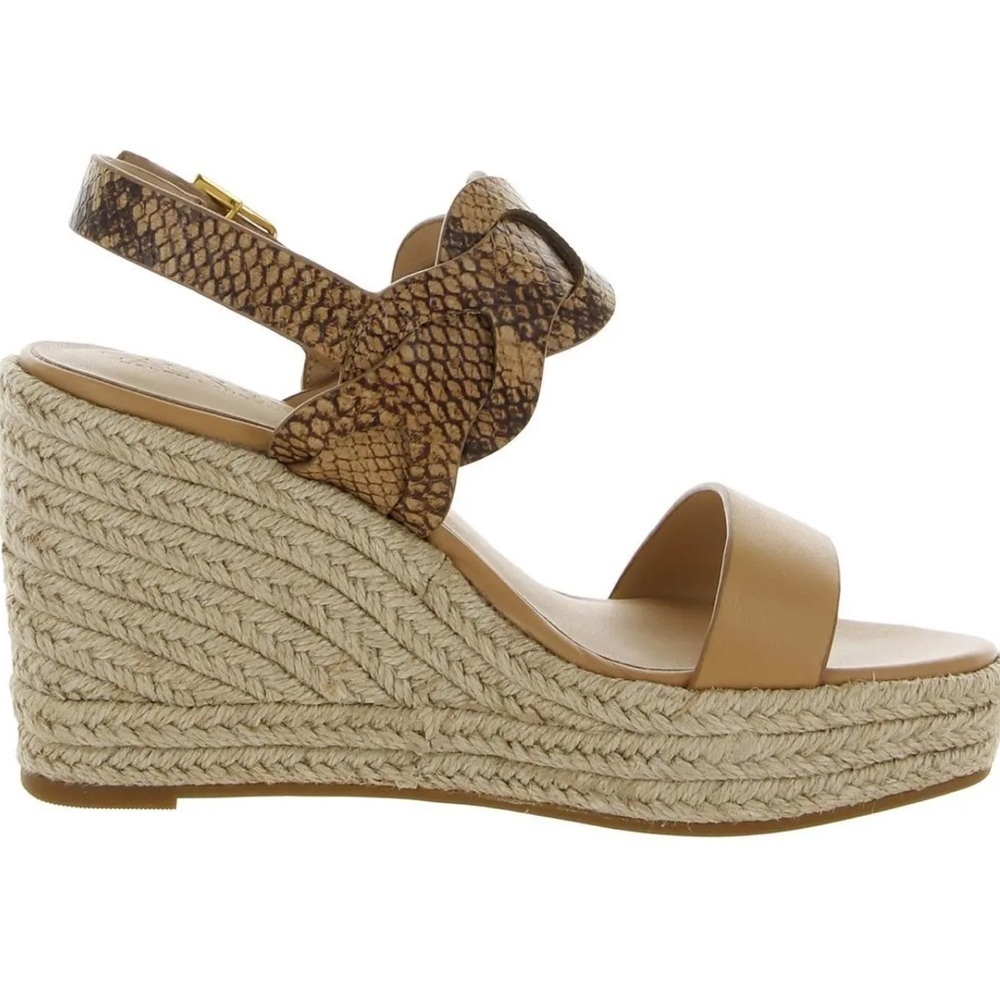 Ralph Lauren Womens HAZEL Leather Open‎ Toe Wedge Shoe size 9.5, will fit 9 too